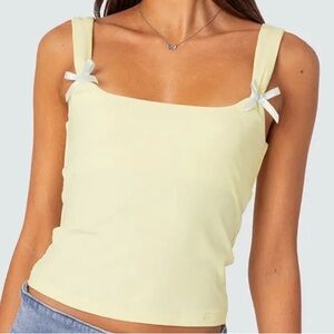 Edikted Yellow Lola Bow Rib Tank Size: Small